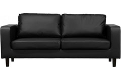 Box Black Leather 3 Seater Sofa