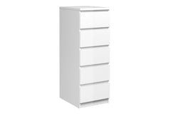 Naia Narrow Chest of 5 Drawers in White High Gloss