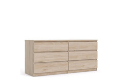 Naia Wide Chest of 6 Drawers (3+3) in Jackson Hickory Oak