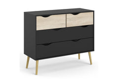Oslo Chest of 4 Drawers (2+2) in Black and Oak