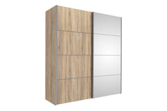 Verona Sliding Wardrobe 180cm in Oak with Oak and Mirror Doors with 5 Shelves