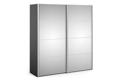 Verona Sliding Wardrobe 180cm in Black Matt with Mirror Doors with 5 Shelves