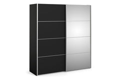 Verona Sliding Wardrobe 180cm in Black Matt with Black Matt and Mirror Doors with 5 Shelves