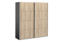 Verona Sliding Wardrobe 180cm in Black Matt with Oak Doors with 5 Shelves