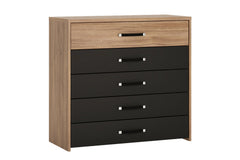 Monaco 5 drawer chest in Oak and Black
