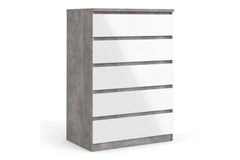 Naia Chest of 5 Drawers in Concrete and White High Gloss