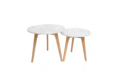 Harlow Round Nest Of Tables Oak-White Marble Top