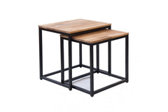 Mirelle Nest Of Tables Solid Oak Black Metal Frame