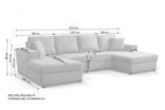 Brixton Grey Fabric U Shape Corner Bed With Storage