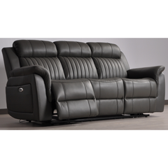 Cidliano Genuine Leather Grey Electric Power Recliner 3 Seater Sofa