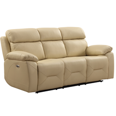 Renato Genuine Leather Cream Electric Power Recliner 3 Seater