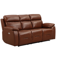 Renato Genuine Leather Tan Electric Power Recliner 3 Seater