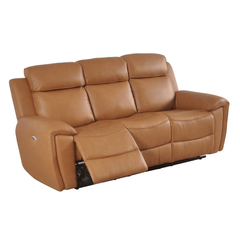 Annecy Genuine Leather Caramel Electric Power Recliner 3 Seater Sofa