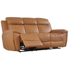 Annecy Genuine Leather Caramel Electric Power Recliner 3 Seater Sofa
