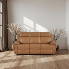 Annecy Genuine Leather Caramel Electric Power Recliner 3 Seater Sofa