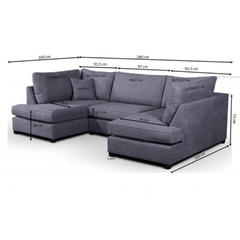 Carnaby Silver Fabric U Shape High Back Corner Sofa + Footstool