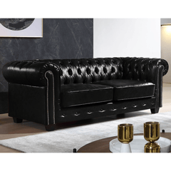 Chesterfield Black Leather Antique 3 Seater Sofa