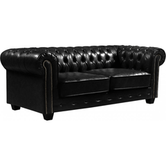 Chesterfield Black Leather Antique 3 Seater Sofa