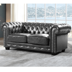 Chesterfield Grey Leather Antique 2 Seater Sofa
