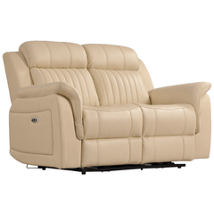 Cidliano Genuine Leather Cream Electric Power Recliner 2 Seater Sofa