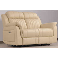 Cidliano Genuine Leather Cream Electric Power Recliner 2 Seater Sofa