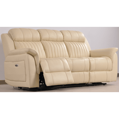 Cidliano Genuine Leather Cream Electric Power Recliner 3 Seater Sofa