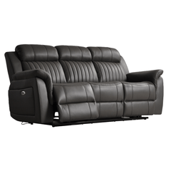Cidliano Genuine Leather Grey Electric Power Recliner 3 Seater Sofa