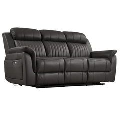 Cidliano Genuine Leather Grey Electric Power Recliner 3 Seater Sofa