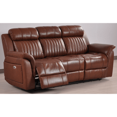 Cidliano Genuine Leather Tan Electric Power Recliner 3 Seater Sofa