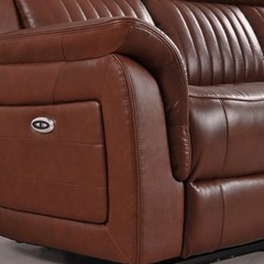 Cidliano Genuine Leather Tan Electric Power Recliner 3 Seater Sofa