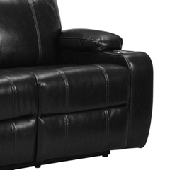 Cinema Black Electric Leather 3 Seater Recliner Sofa With Two Cup Holders