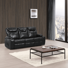 Cinema Black Electric Leather 3 Seater Recliner Sofa With Two Cup Holders