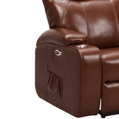 Cinema Tan Electric 2 Seater Leather Recliner Sofa With Two Cup Holders