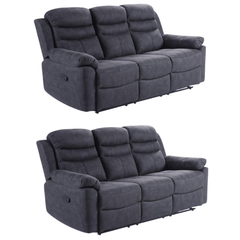 Conway Grey Fabric Manual Recliner 3+3 Seater Sofa Set