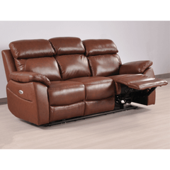 Dandrea Genuine Leather Tan Electric Power Recliner 3 Seater Sofa