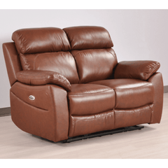 Dandrea Genuine Leather Tan Electric Power Recliner 2 Seater Sofa