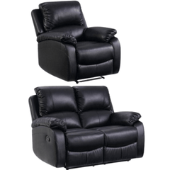 Roma Black Leather Manual Recliner 2+1 Seater Sofa Set