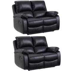 Roma Black Leather Manual Recliner 2+2 Seater Sofa Set