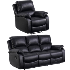 Roma Black Leather Manual Recliner 3+1 Seater Sofa Set