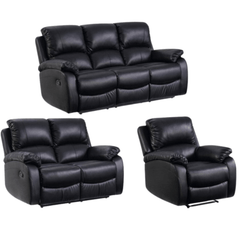 Roma Black Leather Manual Recliner 3+2+1 Seater Sofa Set