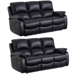 Roma Black Leather Manual Recliner 3+3 Seater Sofa Set