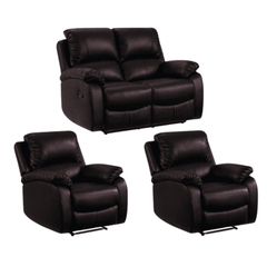 Roma Brown Leather Manual Recliner 2+1+1 Seater Sofa Set