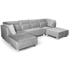 Sloane U Shape Grey Velvet Corner Sofa