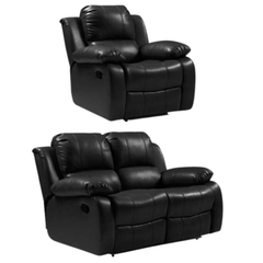 Valencia Black Leather Manual Recliner 2+1 Seater Sofa Set