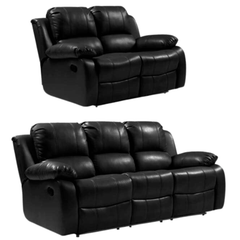 Valencia Black Leather Manual Recliner 3+2 Seater Sofa Set