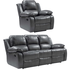 Valencia Grey Leather Manual Recliner 3+1 Seater Sofa Set