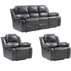 Valencia Grey Leather Manual Recliner 3+1+1 Seater Sofa Set