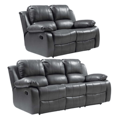 Valencia Grey Leather Manual Recliner 3+2 Seater Sofa Set