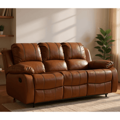 Valencia Tan Leather 3 Seater Manual Recliner Sofa