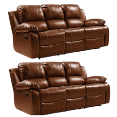 Valencia Tan Leather Manual Recliner 3+3 Seater Sofa Set